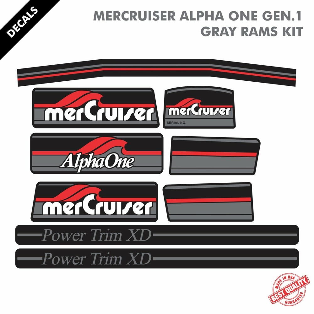 2016 MERCRUISER ALPHA ONE GEN.1 COMPLETE DECALS KIT GRAY RAMS STICKER SET|51