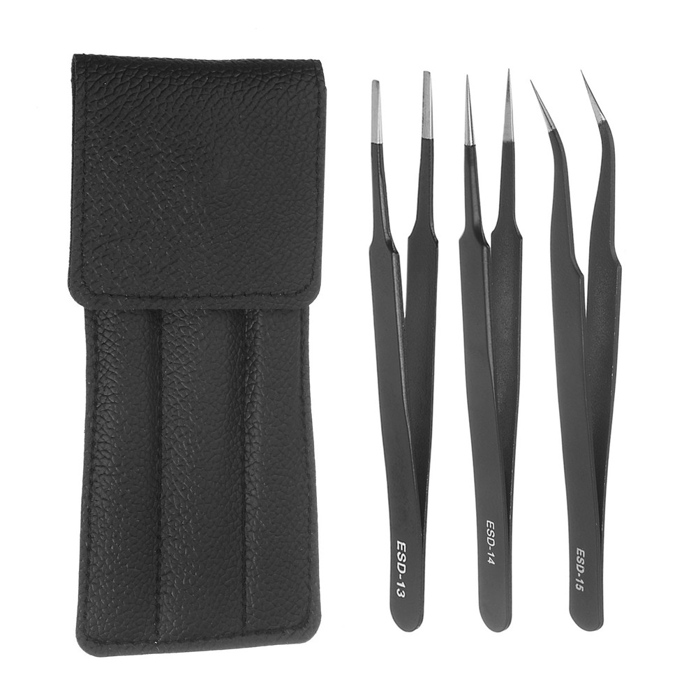 Precision Tweezers Set 3pcs ESD Tweezers for Electronics Laboratory Work