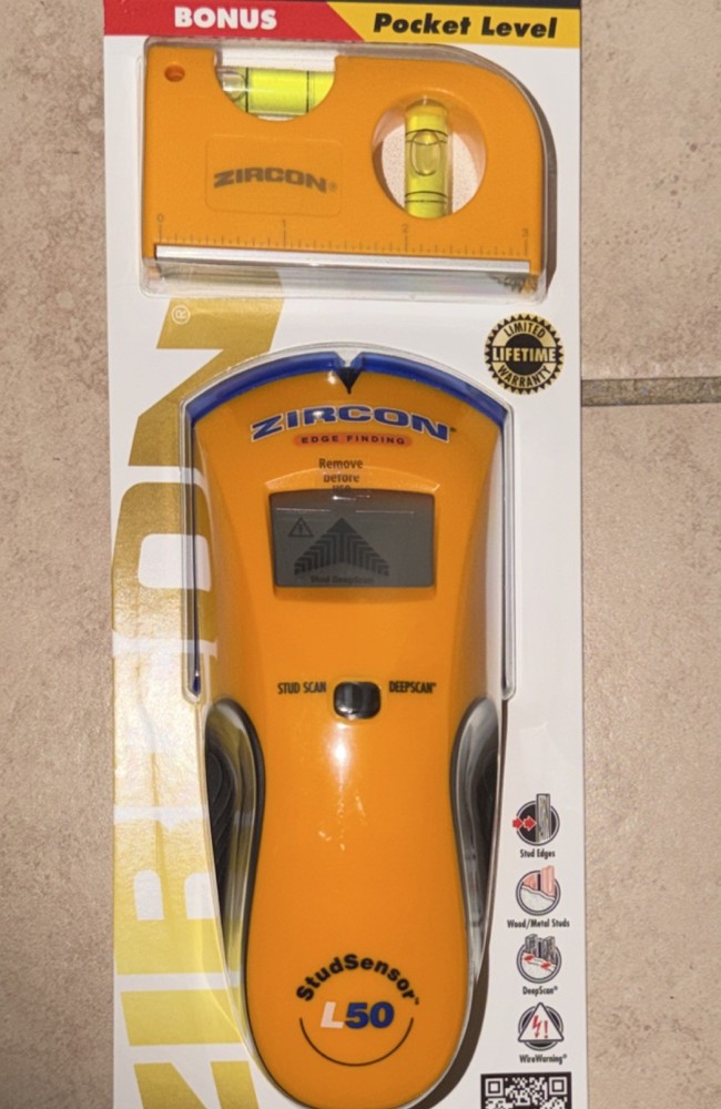 Zircon StudSensor L50 Electric Stud Finder Yellow Plastic with Pocket Level
