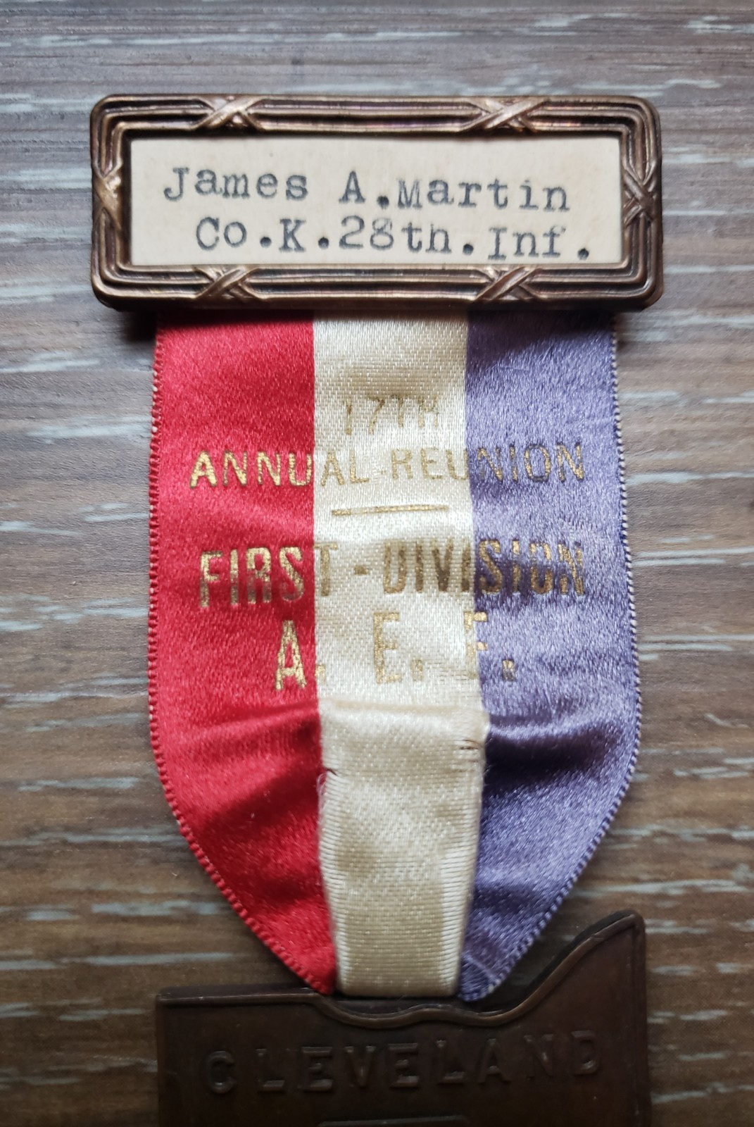 🔥RARE ORIG'L WWI 1ST DIVISION REUNION MEDAL CO K 28TH INF BLACK LIONS CANTIGNY