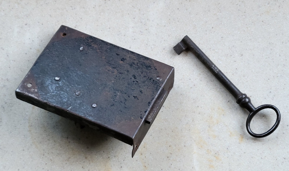 Antique Rusty Primitive Small Iron Lock with Key