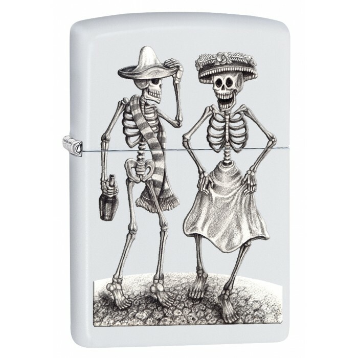 ZP2 Zippo Lighter: Dancing Skeletons  White Matte 78552 BONES