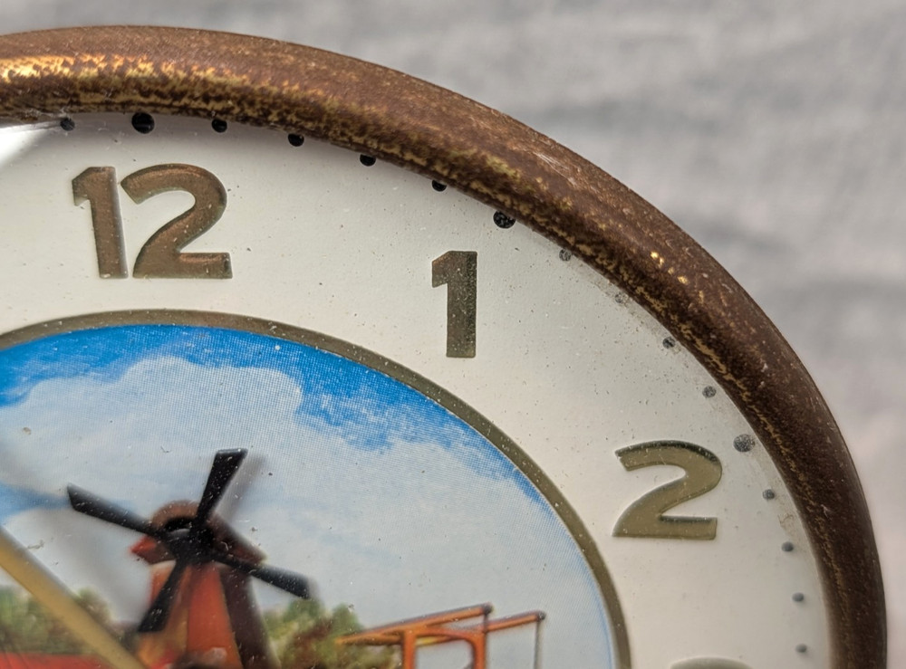 Vintage Animated Mechanical Dutch Windmill Table Desk Clock WORKS