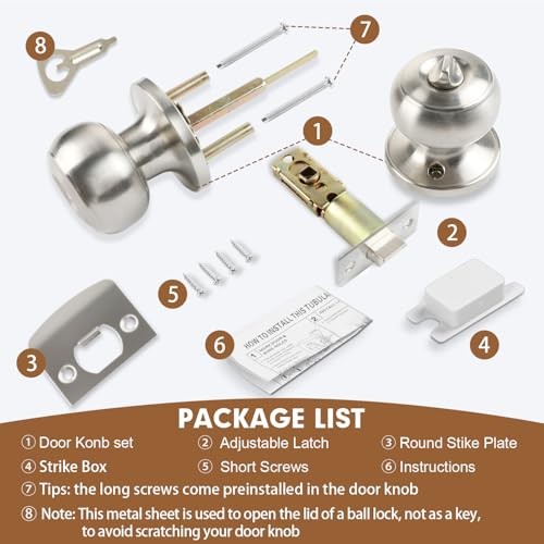 Privacy Door Knobs Satin Nickel Door Knobs with Lock, Bed and Bath Door 4 Pack