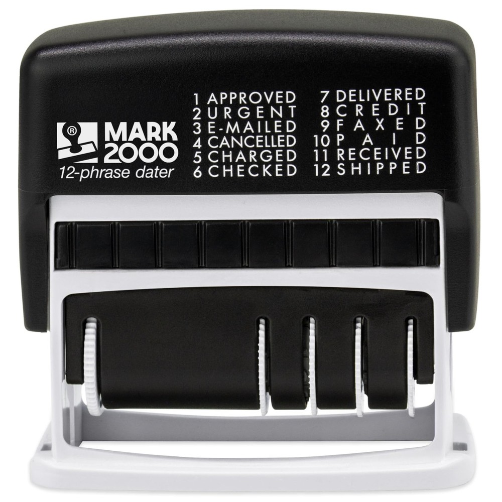 12-Phrase Dater - Date & Phrase Self-Inking Stamp - Black Ink