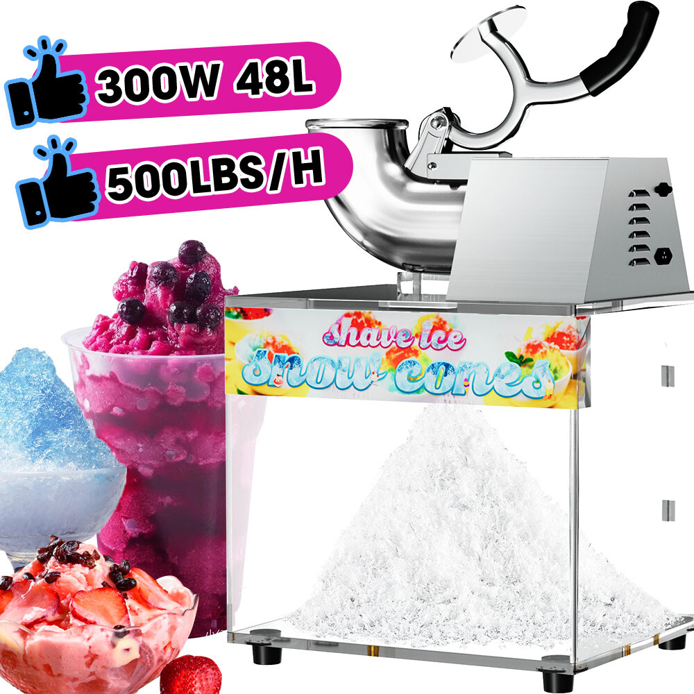 VNN 500LBS/H Commercial Snow Cone Machine Electric Ice Shaver Ice Crusher 48L