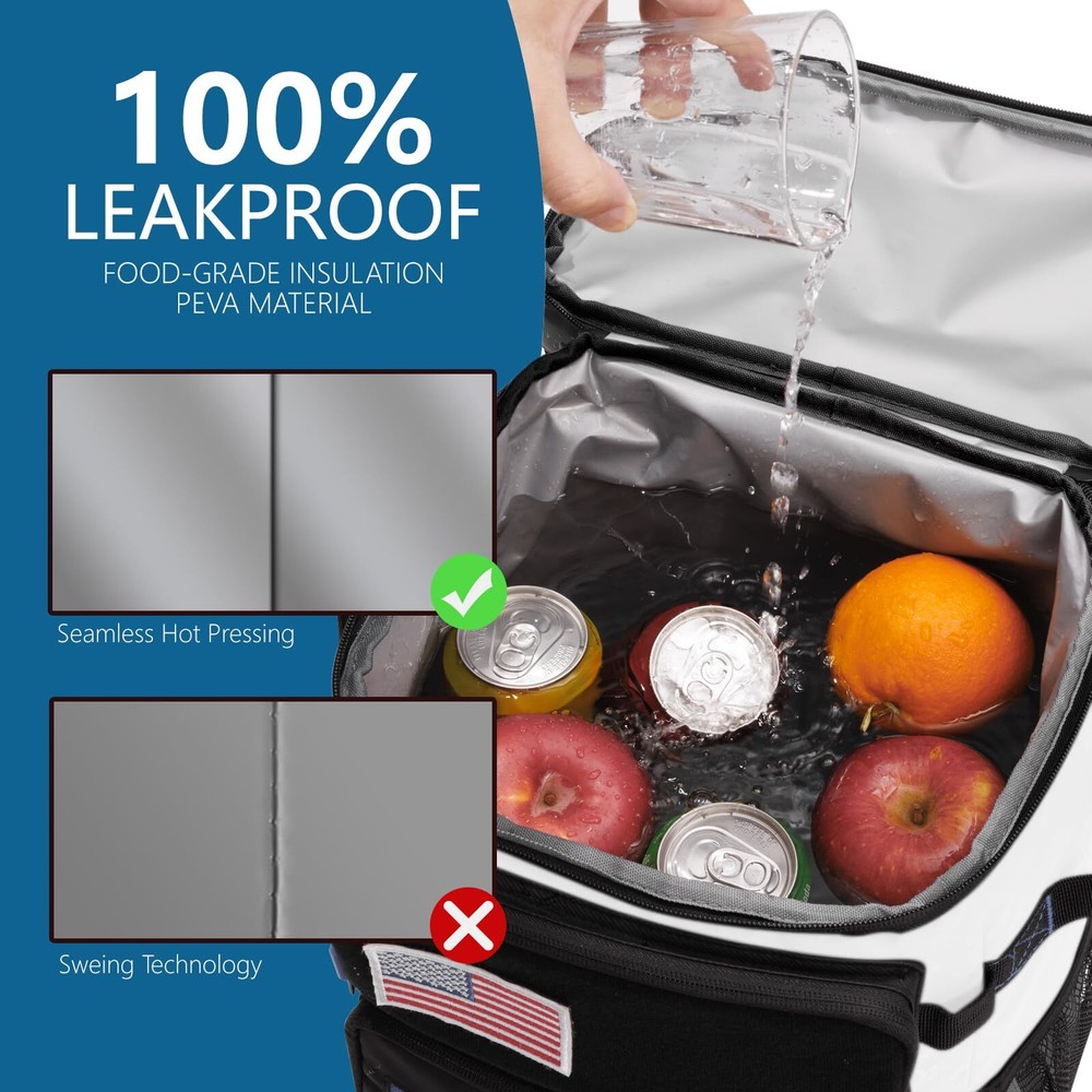 Large Backpack Cooler White 36 Can Cooler Backpack with 2 Insulated Compartme...