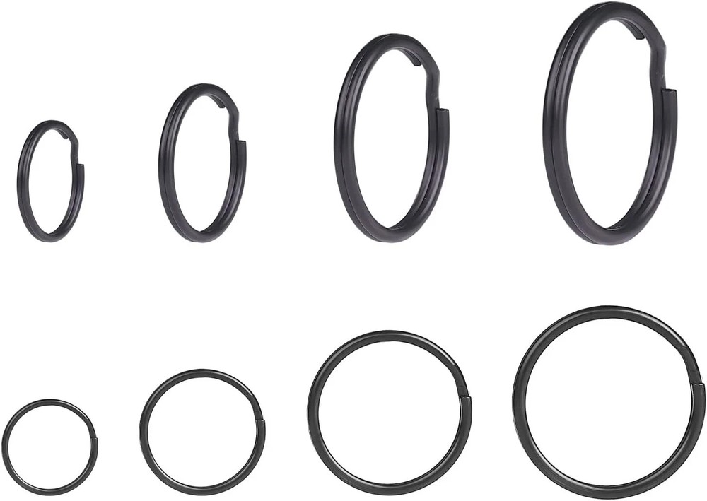 40 Pack Key Ring Keychain Mix 4 Sizes Black Metal Flat Split Key Chains Rings...