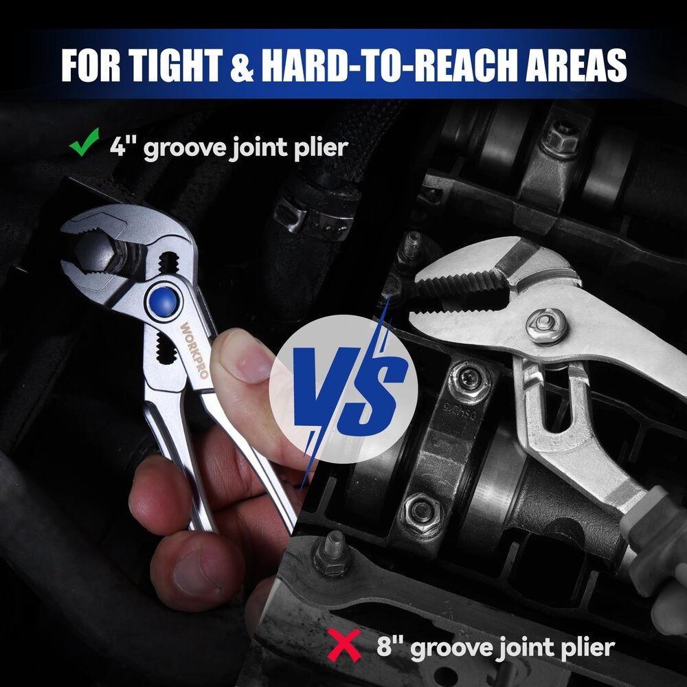 WORKPRO 4-inch Water Pump Plier Groove Joint Plier Adjustable Tongue 15-Position