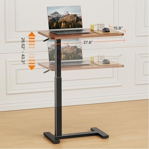 Simple Deluxe Adjustable Overbed Bedside Table with Wheels, Pneumatic Adjustable