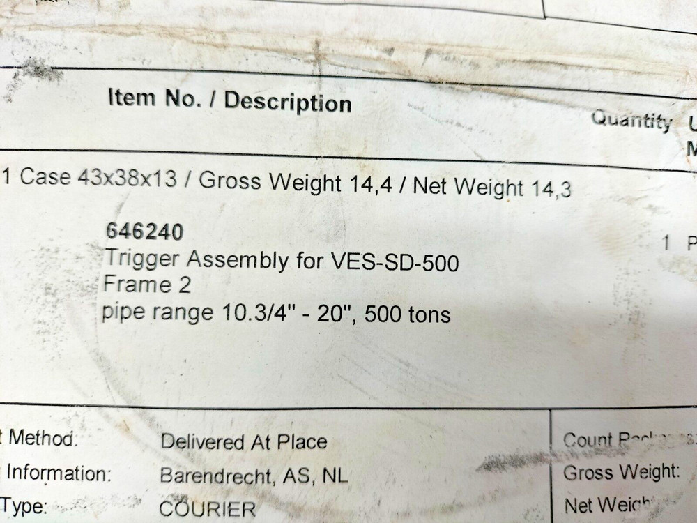 BLOHM+VOSS 646240 TRIGGER ASSEMBLY FOR VES-SD-500 FRAME 2