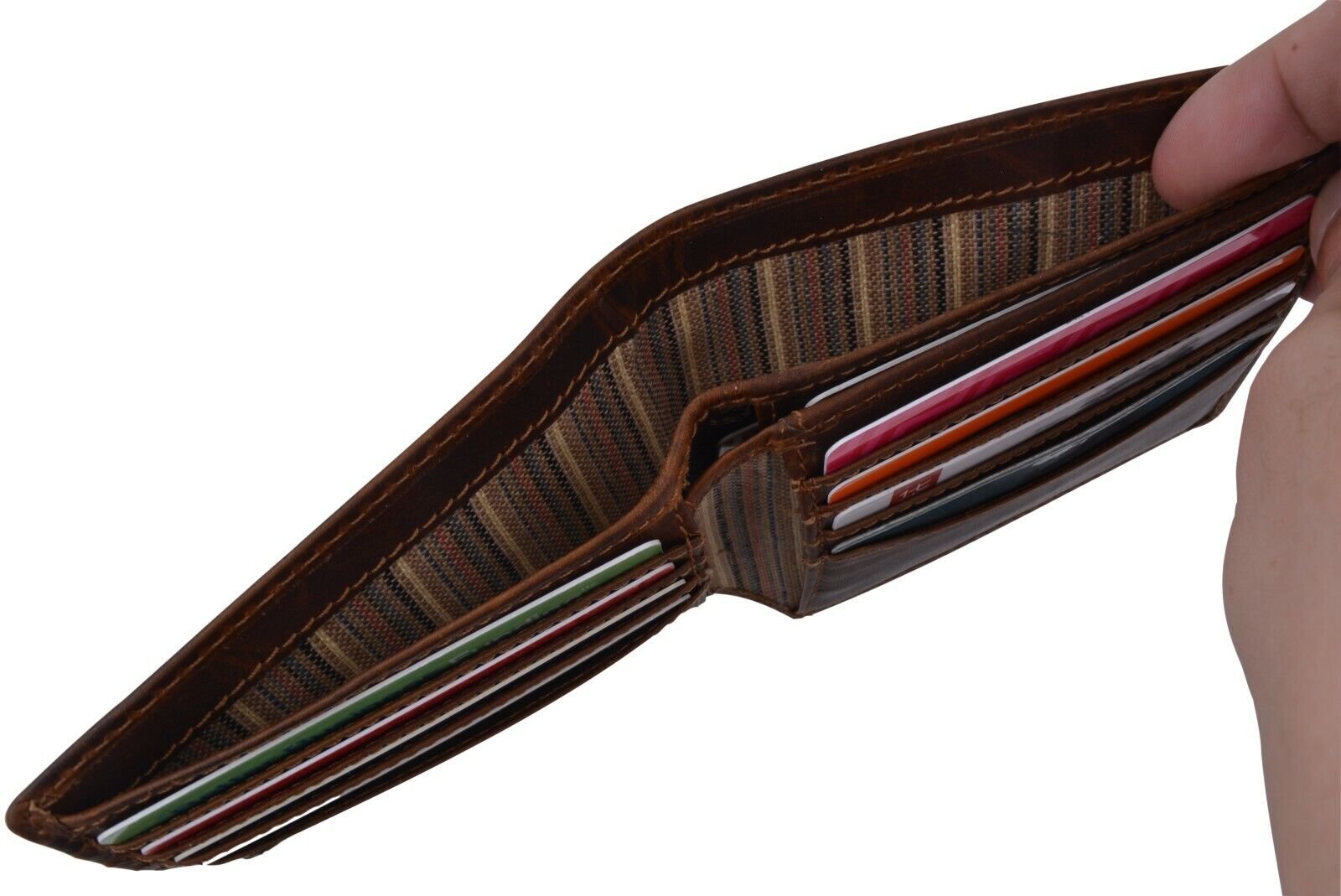 RFID Blocking Brown Vintage Leather Men's Bifold Center Flap Wallet