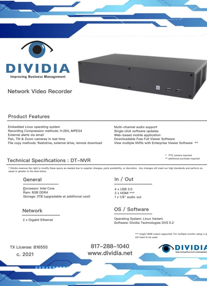 Dividia Technologies CS1950 16-Channel 3TB HDD Network Video Security System NVR