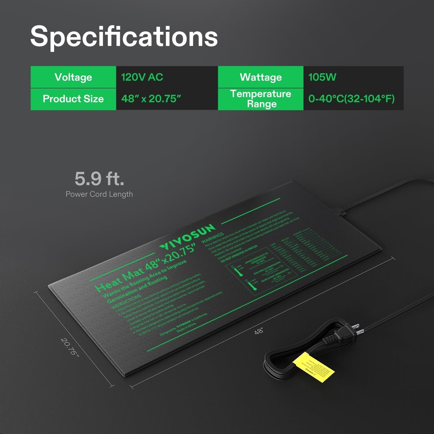 VIVOSUN 48"x20.75" Hydroponic Seedling Heating Mat Germination Pad Seed Start