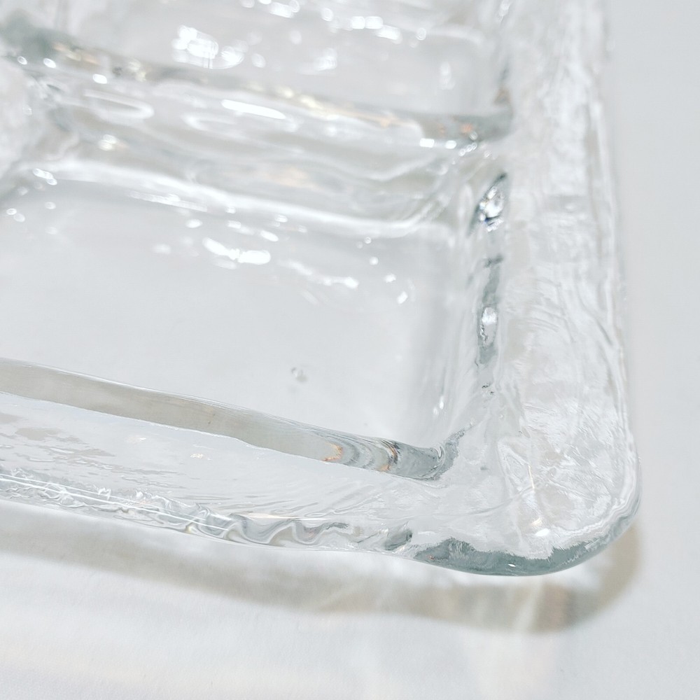 Recycled Glass Divided Tray 3 Compartments Rectangle Clear Pebbled Texture