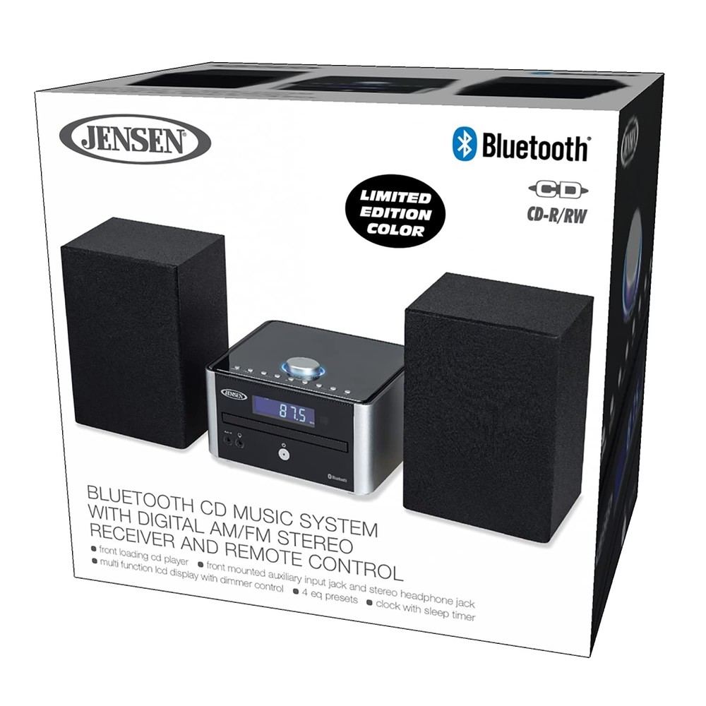 Jensen JBS-210 3-Piece Modern Compact Bluetooth Stereo Shelf System, CD Playe...