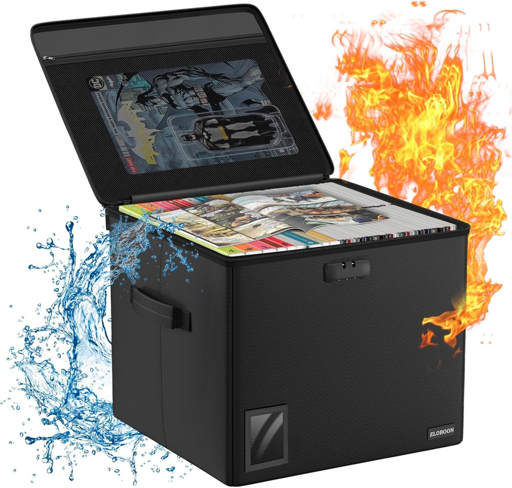 Comic Book Storage - Fireproof & Water-Resistant Stackable Box with Zipper Mesh