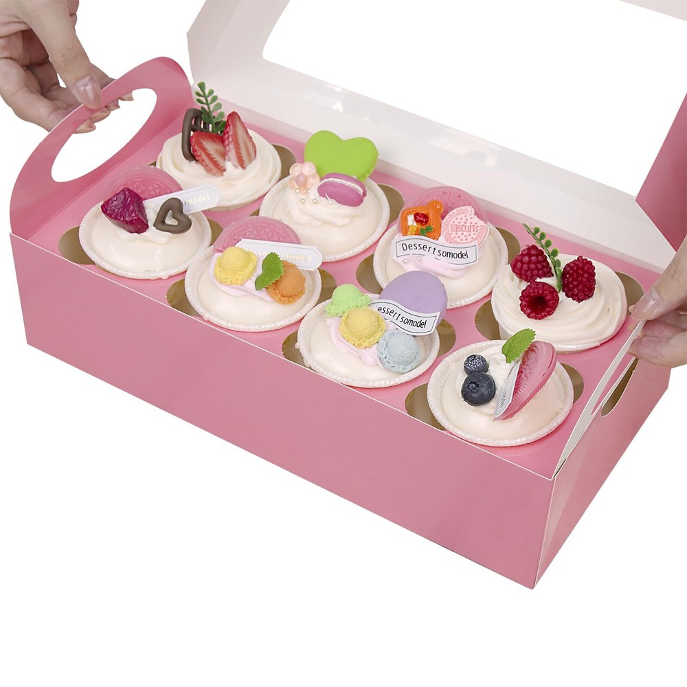 15 Pink Cupcake Boxes 8 Count with Window and Inserts Cupcake Containers Moth...