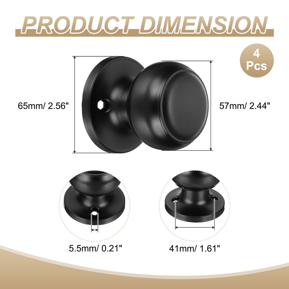 4Pack One Side Dummy Door Knobs Round Door Handles Flat Ball Knob Matte Black
