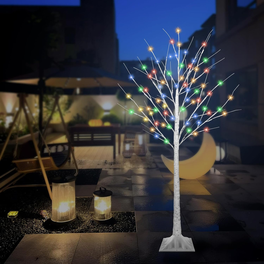 5FT Lighted Birch Tree, Birch Tree with 90 LED Lights, 8 Flash Modes and Timer,