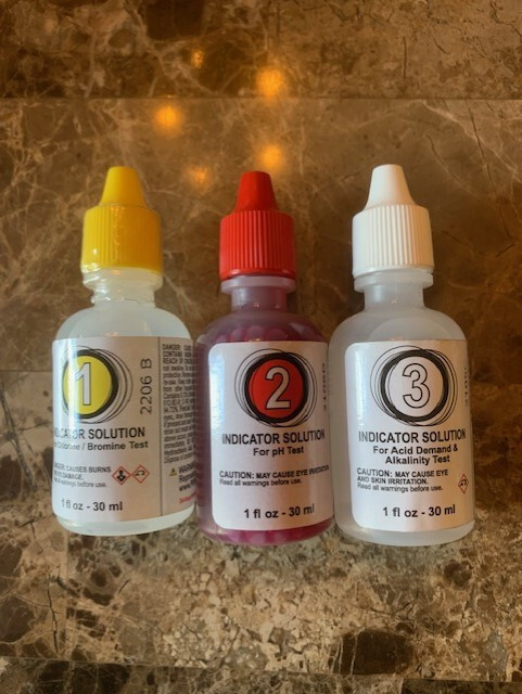 Poolmaster PoolStyle Solution Set 1,2, 3 Reagents Chlorine Bromine PH Acid Tests