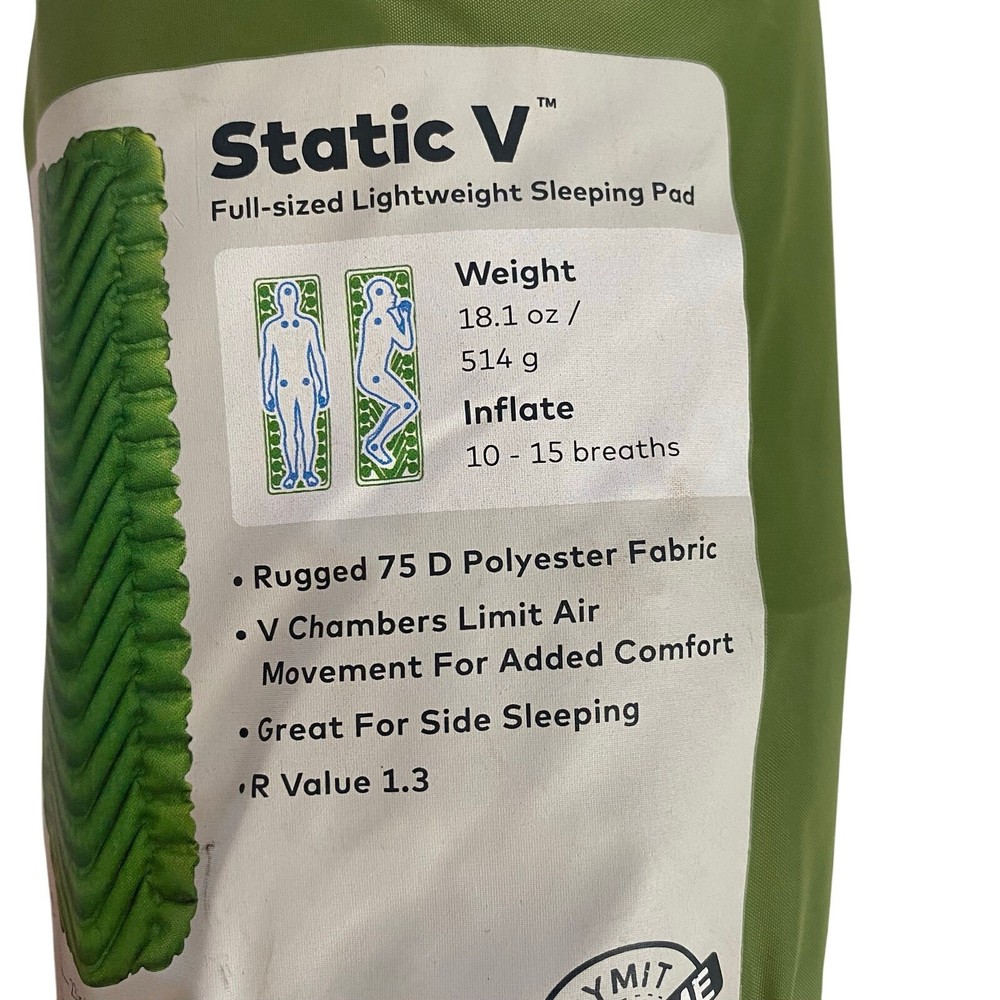 Klymit Static V Sleeping Pad Camping Packable Inflatable Lightweight Backpacking