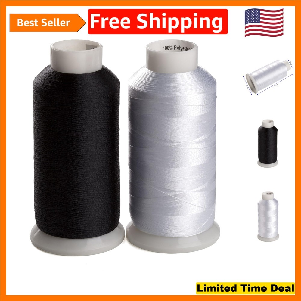 Bobbin Thread Set 60WT Polyester – 2 Spools (White & Black) for Seamless Sewing