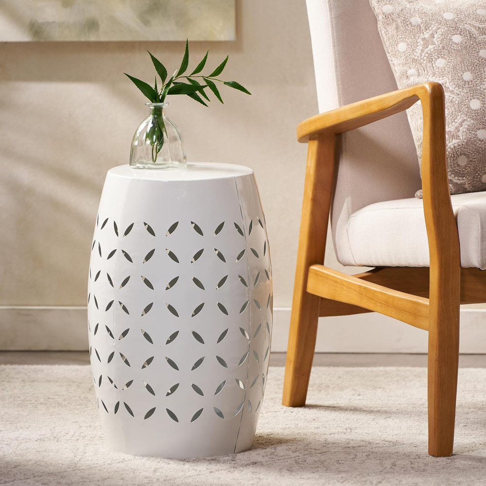 Lilac Outdoor 12" Iron Side Table, White