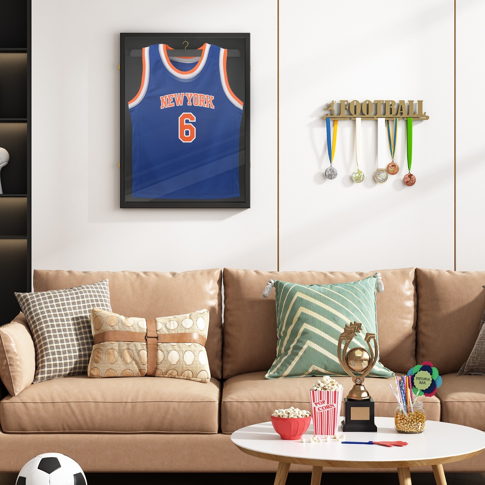 Jersey Display Case Frame Shadow Rack Box Exquisite Lockable with Hanger Wood