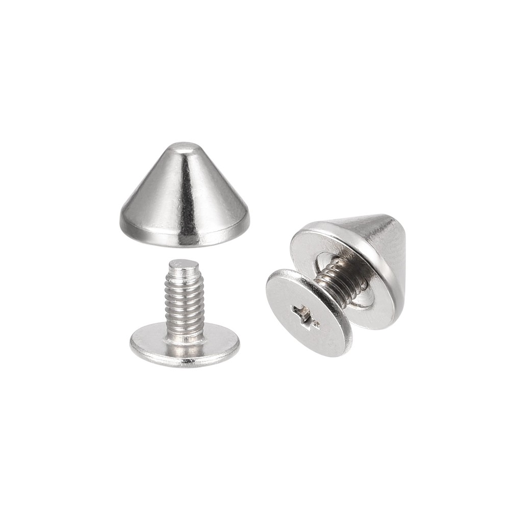9x6mm Screw Back Rivets, 20 Set Solid Leather Studs Silver Tone
