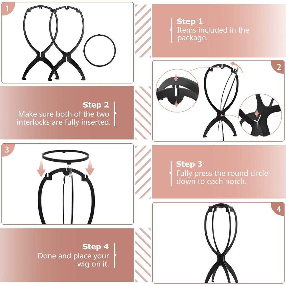 Essential Collapsible Wig Head Stand Set - Lightweight & Space-Saving 2-Pack