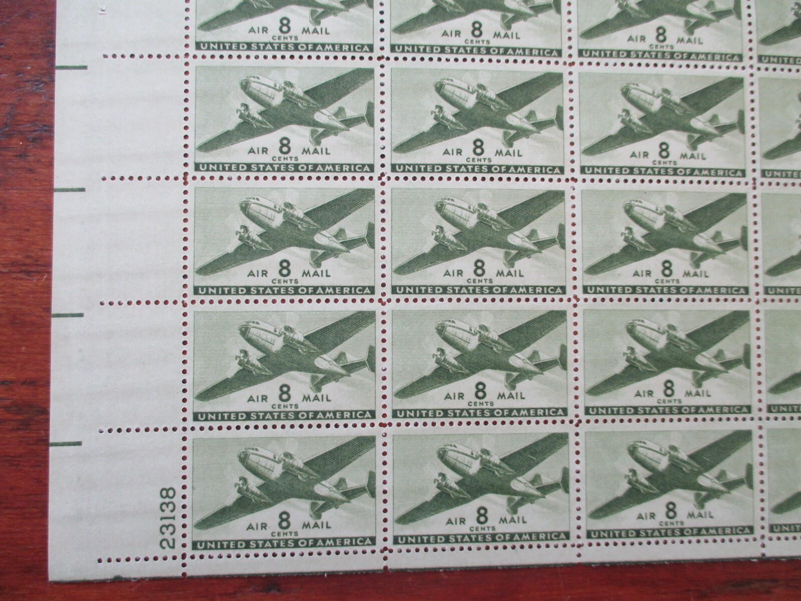 Sheet C26 USA 8 cent Air Mail stamps Mint transport plane green som blind perf