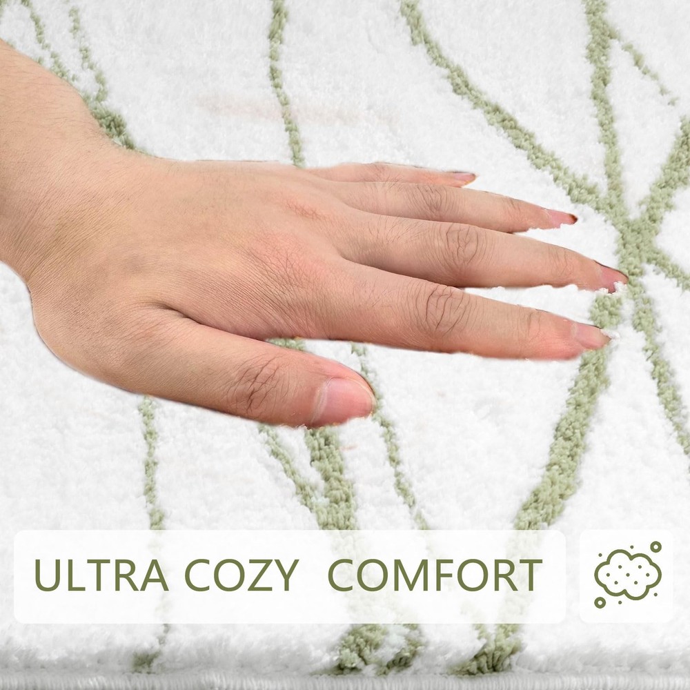 Tititex Luxury White Sage Green Curve 1'4" x 2' (Rectangular),