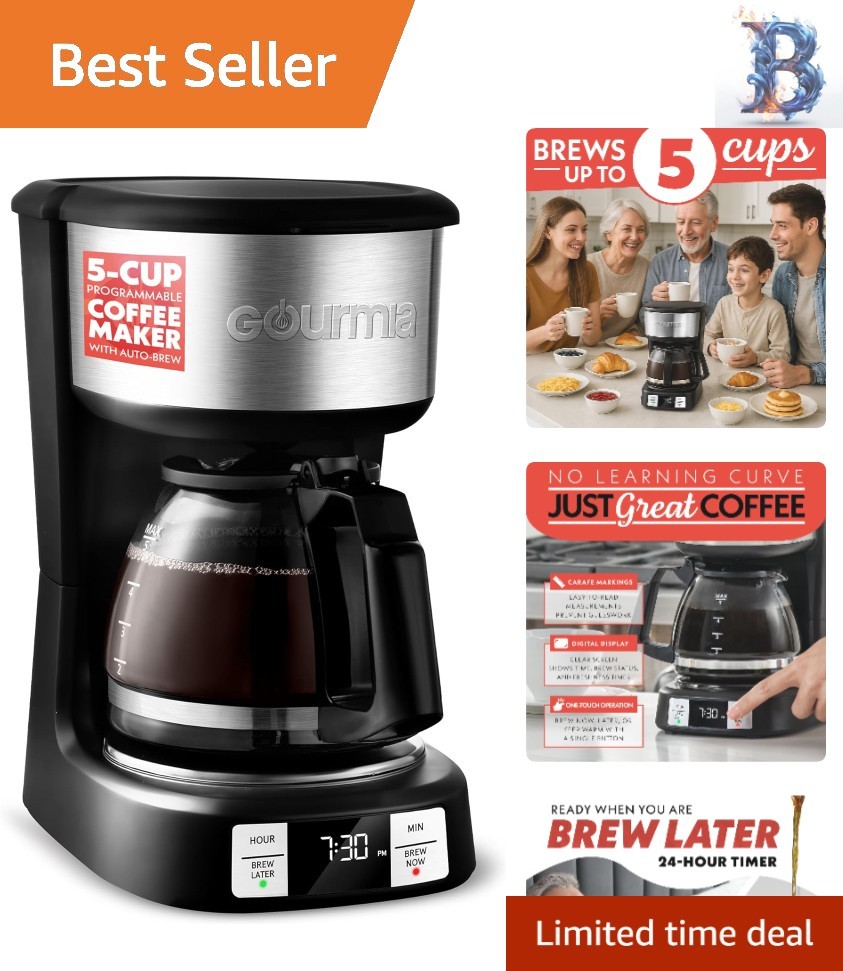 Drip Coffee Maker – 5 Cup, One-Touch Brew, Pause & Serve, Adjustable 4 Hr Kee...