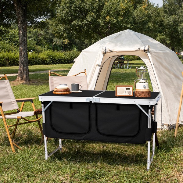 Folding Table, 4FT Aluminum Camping Table Large Storage Space Adjustable Height