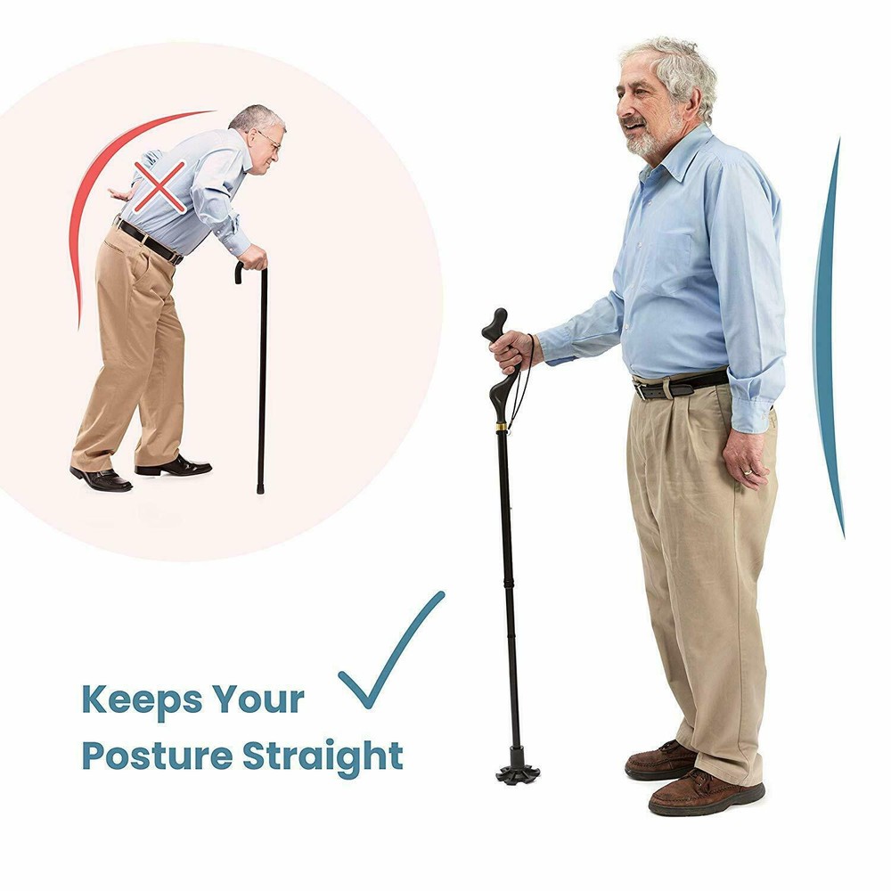 Folding Walking Stick Elder Posture Straight Cane Retractable Adjustable Height