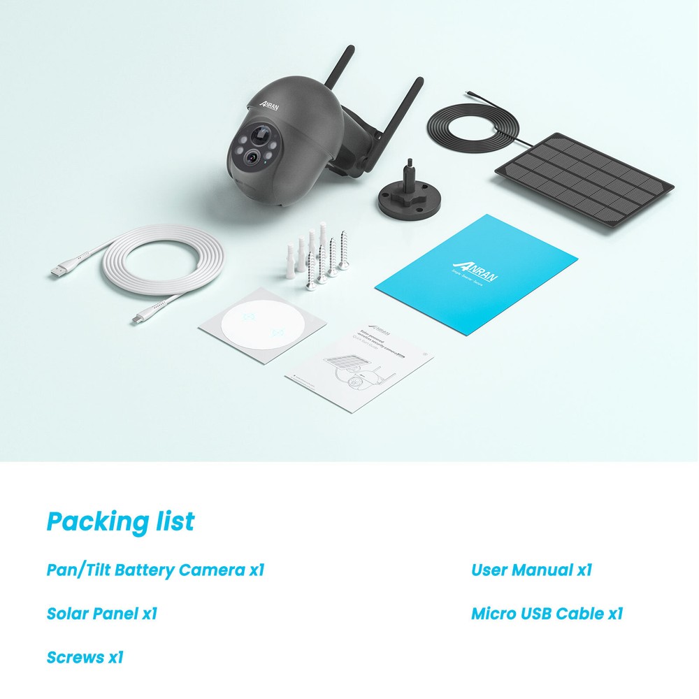 ANRAN 3MP Wireless Pan/Tilt Outdoor Security Camera System Battery Solar Powered