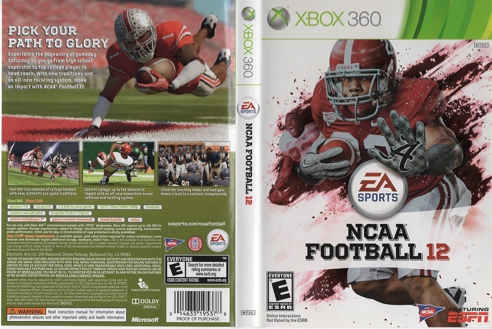 XBOX 360 Replacement Artwork ONLY for NCAA FOOTBALL 12