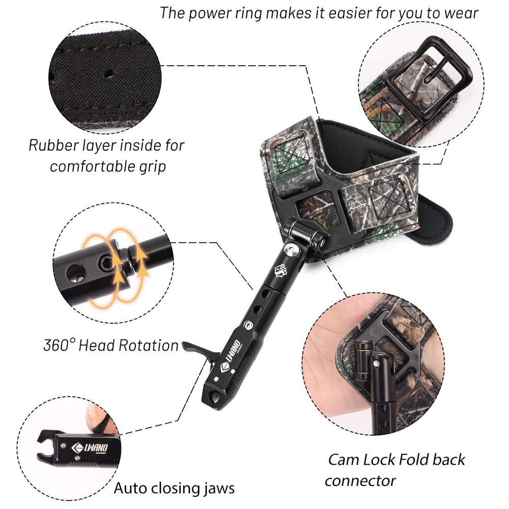 Archery Compound Bow Release Aids Trigger with Foldback Design (Camo)