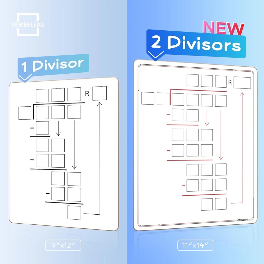 SCRIBBLDO 11"x14" Double-Sided Division Dry Erase Board Math Practice Whiteboard