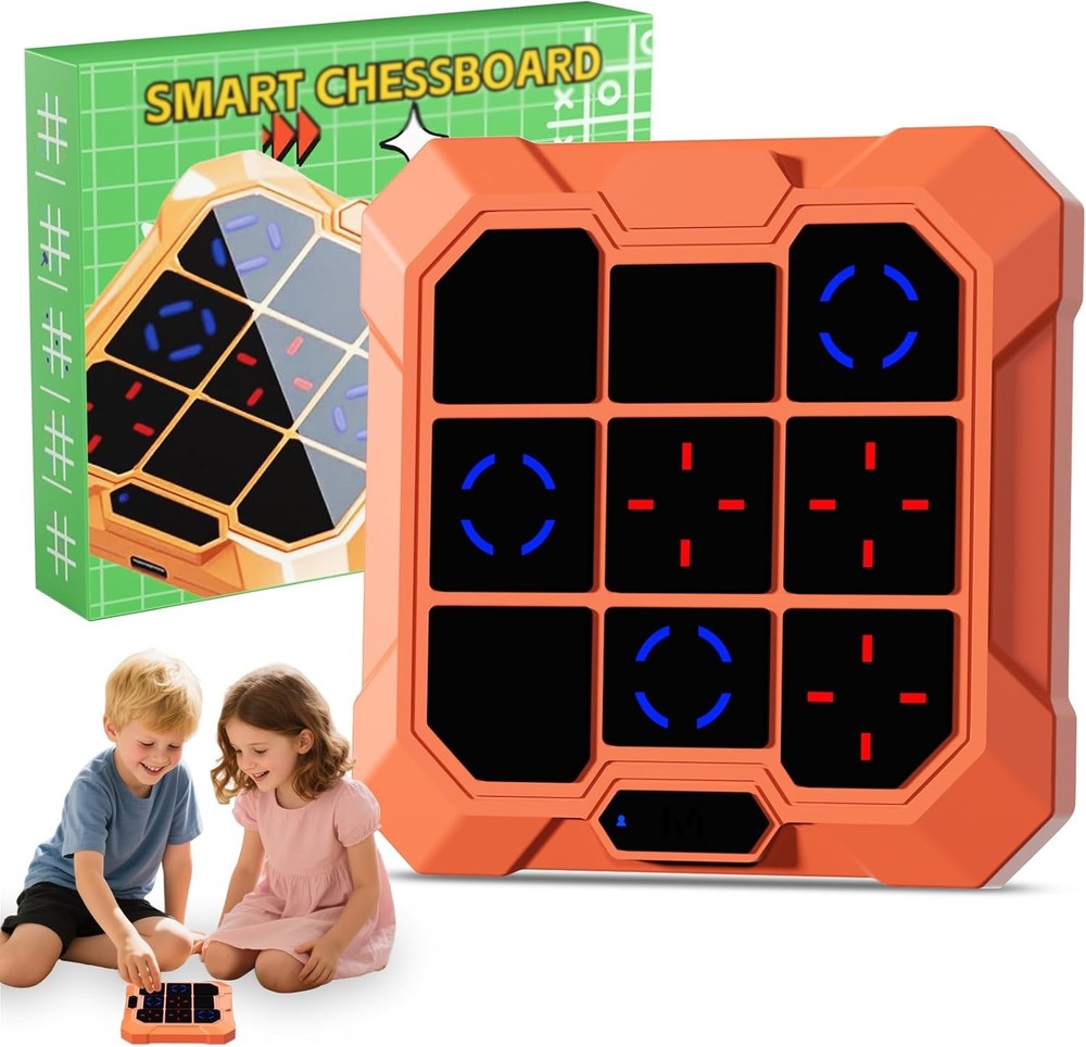 6-in-1 Electronic Tic Tac Toe Game, Handheld Digital Bolt Orange