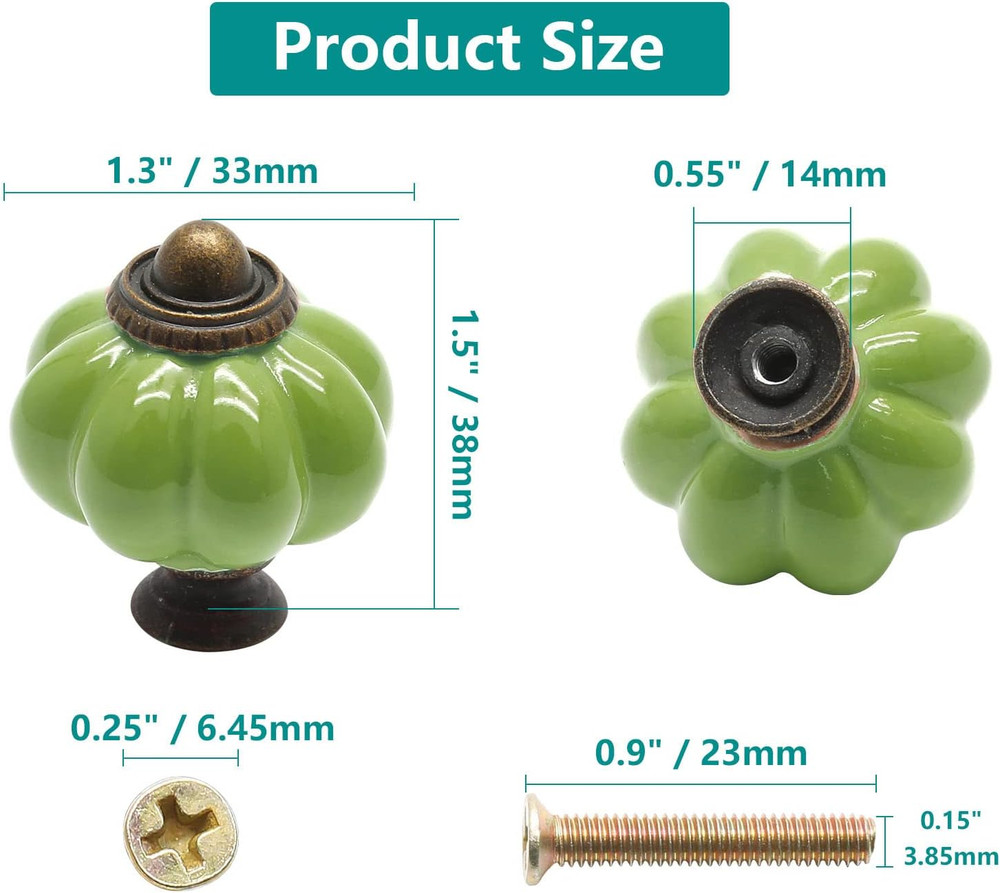 12pcs Grass Green Pumpkin Knobs, Vintage Ceramic Cabinet Handles, Drawer Pulls f