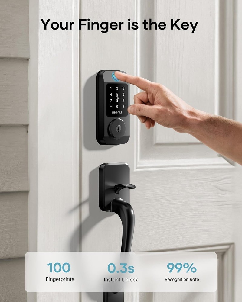 WiFi Smart Front Door Lock Handle Set Fingerprint Keyless Entry Digital Deadbolt