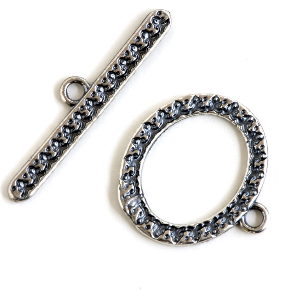 Textured Oval Toggle Clasp 43511 (1) Silver Plated 19mm