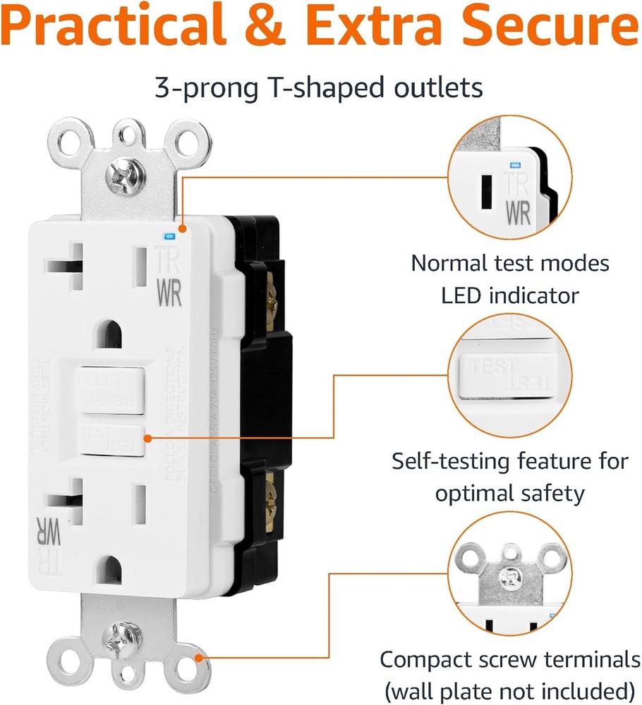 Amazon Basics Weather-Resistant GFCI Receptacle with LED Indicator, White