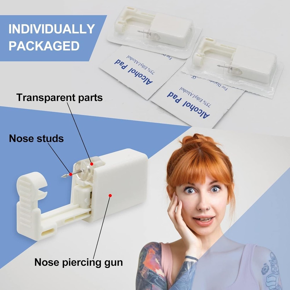 Complete 24-Pcs Nose Piercing Gun Kit with Sterilized Tools - Beginner Friendly