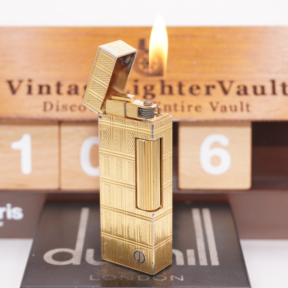 Dunhill Lighter Gold check Pattern _Ultrasonically Cleaned_Working