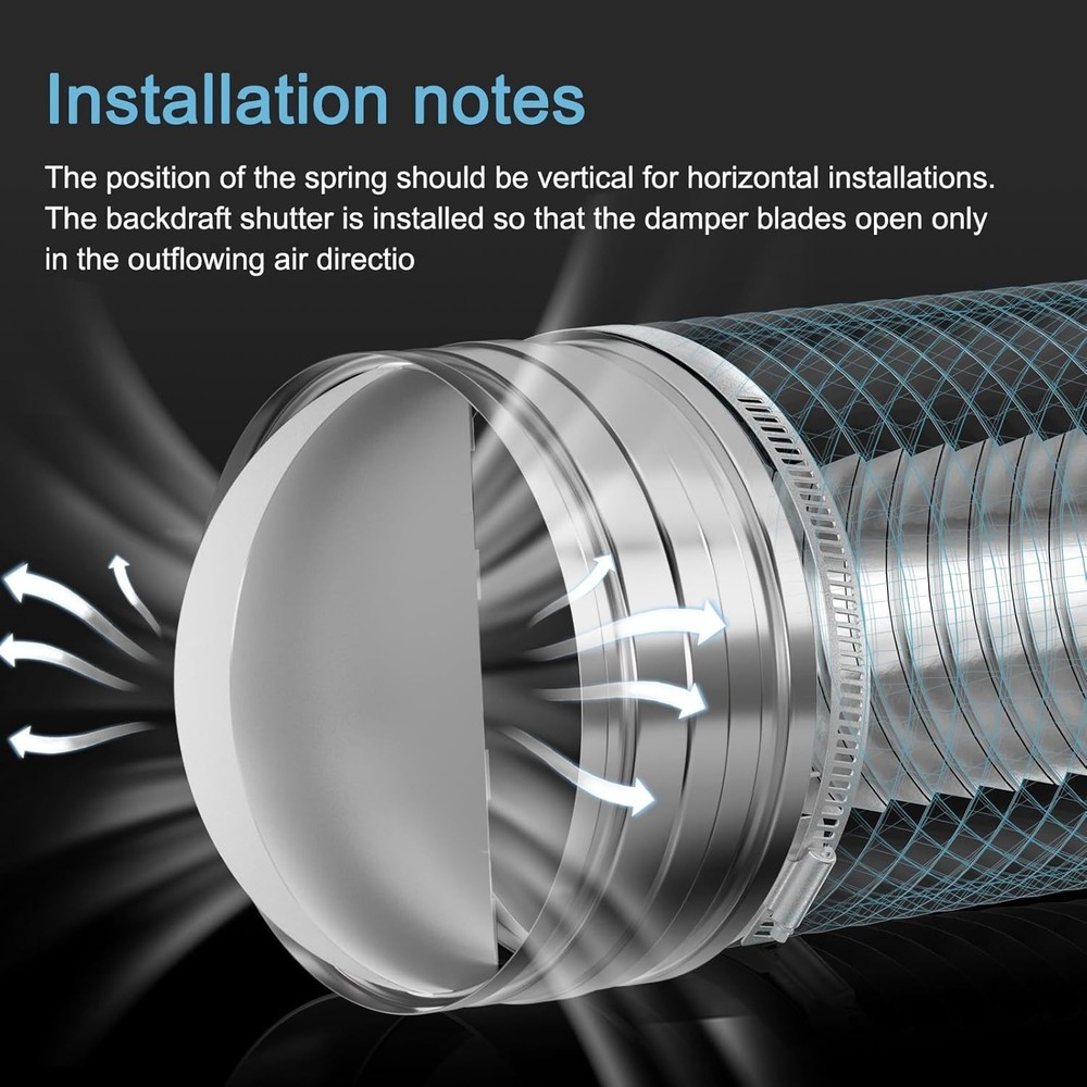 [Upgraded]4” Backdraft Damper One-Way Airflow Vent Duct Draft Blocker Galvanized