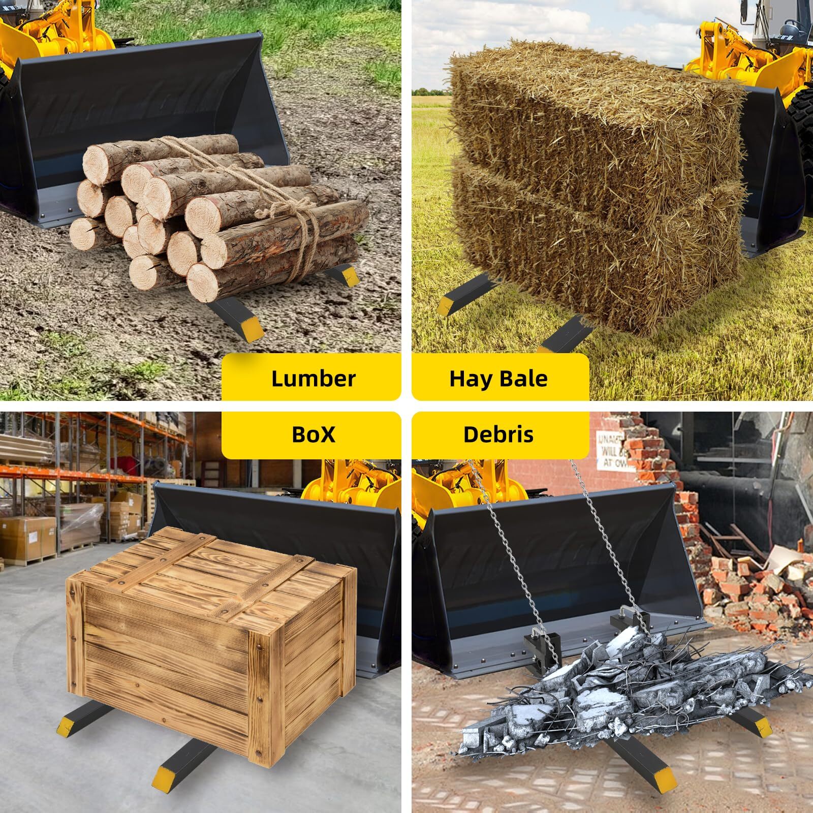 4000Lbs 60" Tractor Clamp On Pallet Forks Bucket Quick Attach W/ Stabilizer Bar