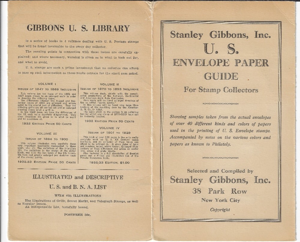 U.S. Envelope/wrapper paper Guide . High resolution COPY.  (a3376